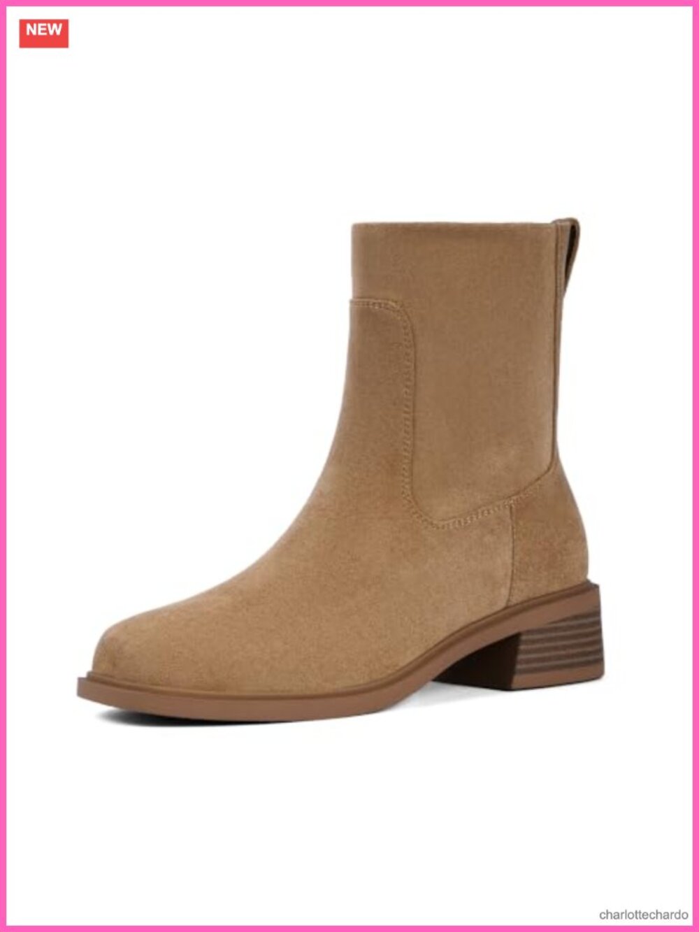 Women's Faux Suede Square Toe Ankle Boots Low Heel Chunky Block Booties Side